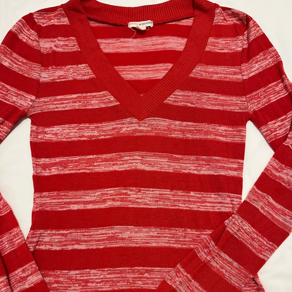 y2k Zenana Outfitters Red and White Striped V-Neck Top